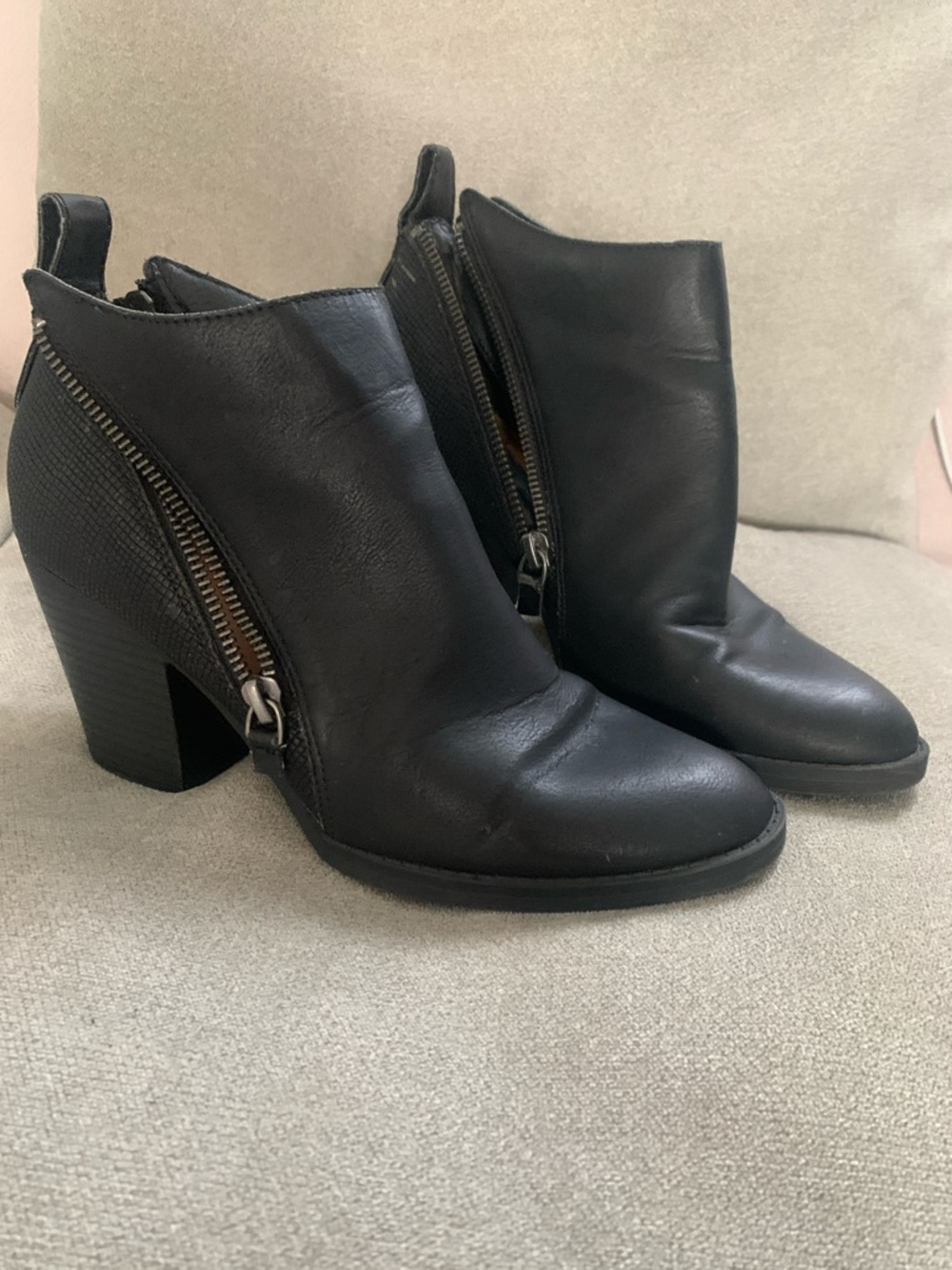 DV by Dolce Vita Black Leather Ankle Booties with Side Zips
